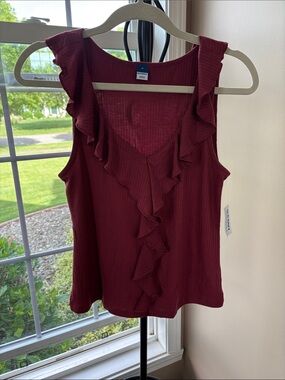 Old Navy Women's Ruffle V-Neck Tank Top - Burgundy